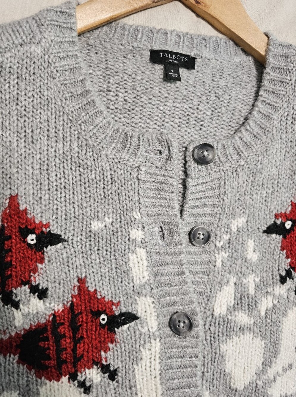 Talbots Wool Blend Cream Knit Cardigan Sweater Red Cardinal Size Small - Picture 9 of 9